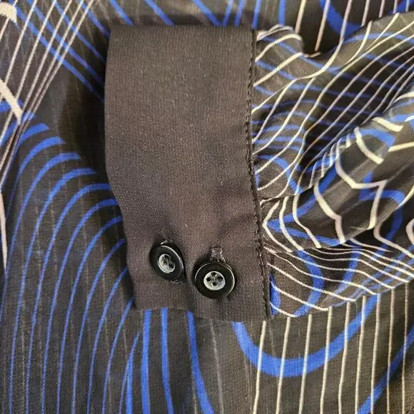 Cameo Sheer Long Sleeve Blouse Size‎ S Button Front Professional Geometric - Picture 9 of 10